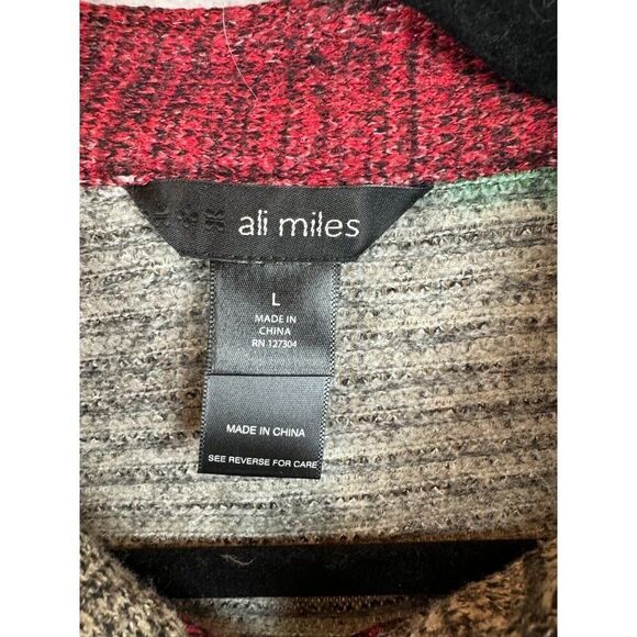 ALI MILES multicolor A-line button down knit shirt blouse cardigan size L - Picture 3 of 9